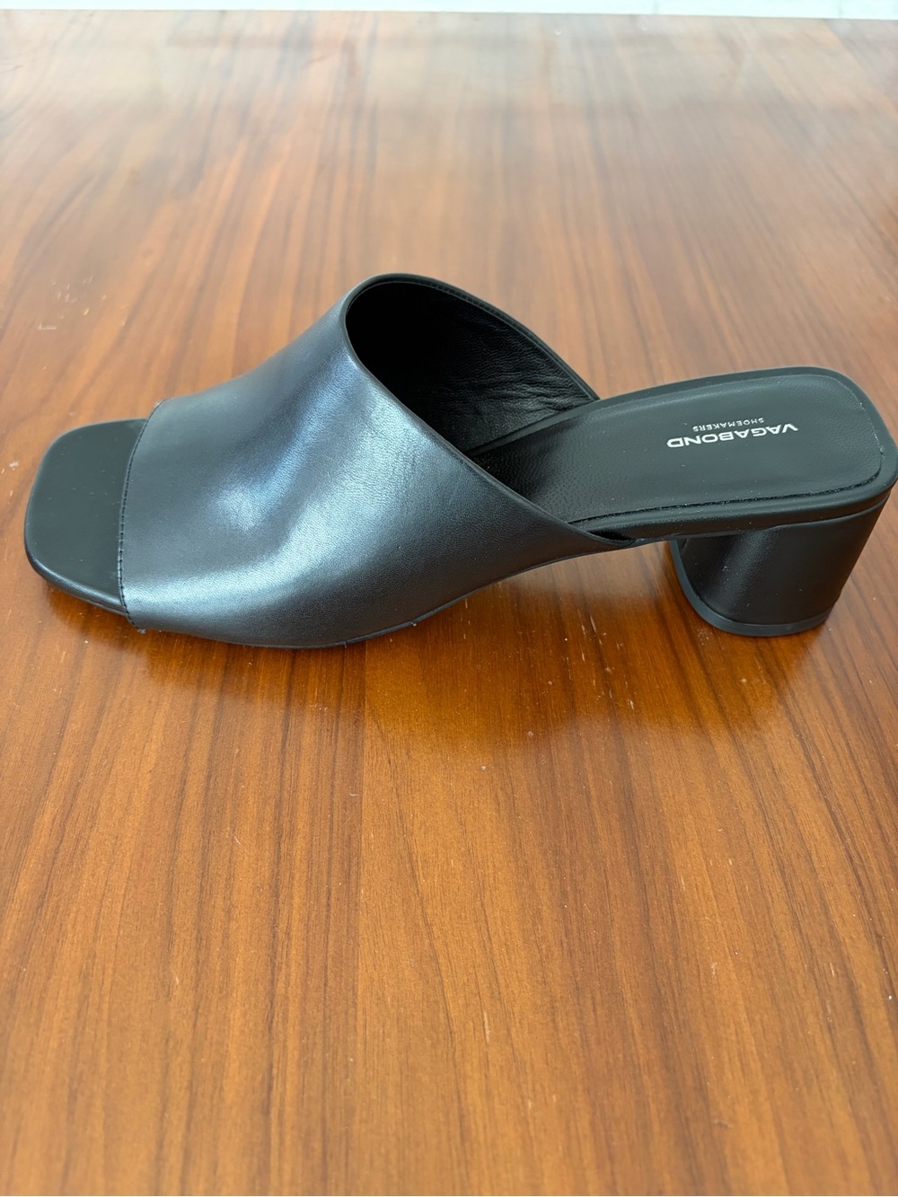 Vagabond Black Leather Open-Toe Block Heel Mule